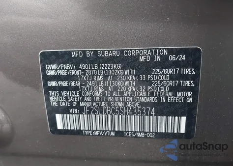 2025 Subaru Forester Premium z USA, uszkodzony, nr VIN JF2SLDBC5SH435374